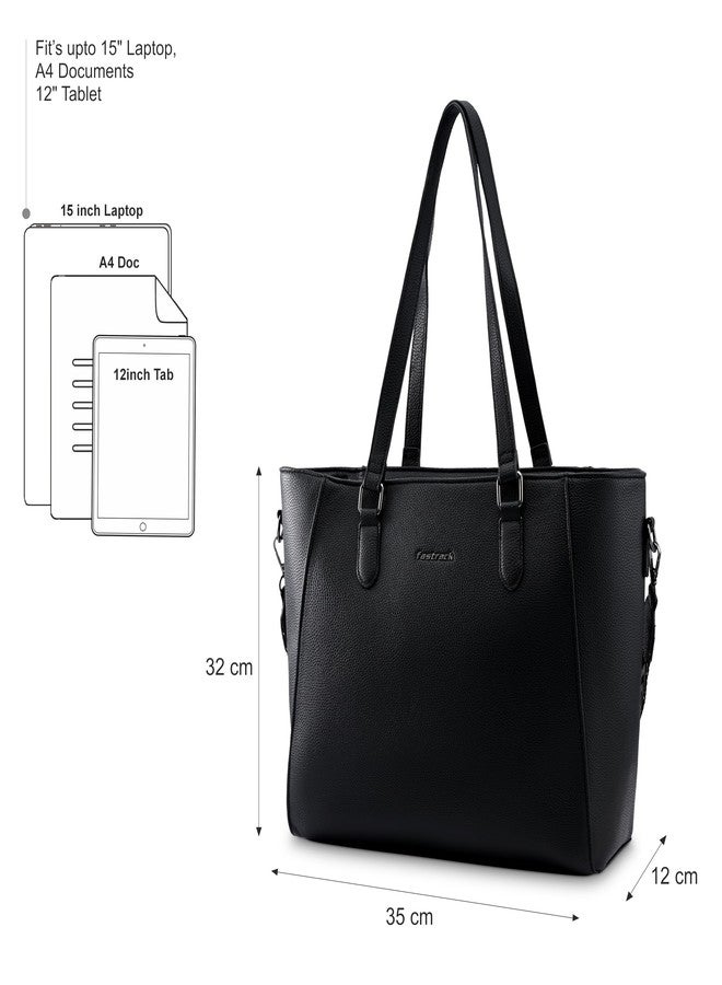 Fastrack 15" Laptop Tote | Faux-Leather Women's Handbags | 15" Laptop Tote for Workwear and College, Black - Image 3